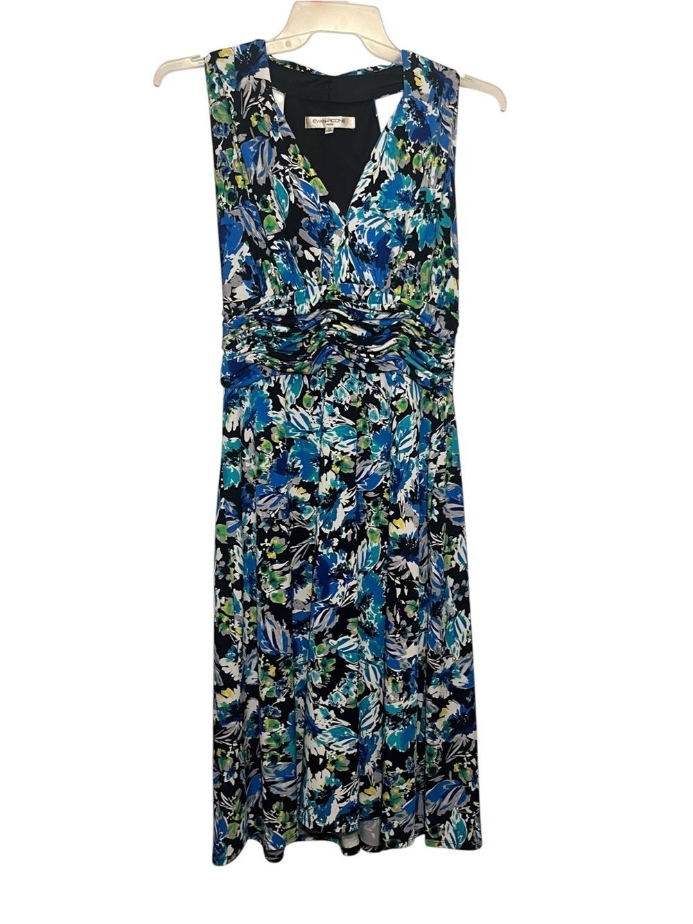 Evan Picone Blue & Turquoise Floral Wrap-Style Midi Dress - Picture 2 of 6